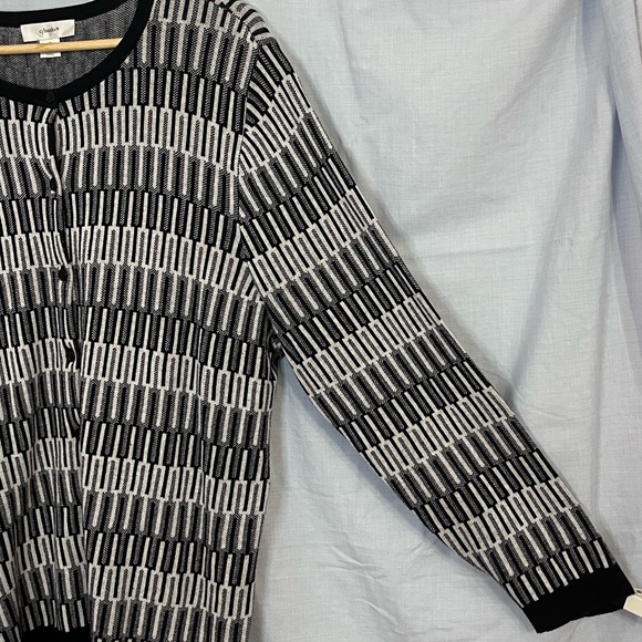 CJ Banks Navy and Gray Geometric Pattern Cardigan Sweater in Size 1X - Picture 9 of 14